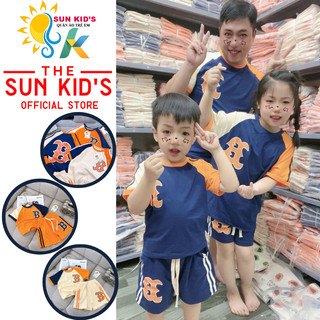 Đồ bộ gia đình - Set bộ phông cotton phối màu hoạ tiết chữ B đẹp cho mọi nhà, size bé trai bé gái từ 8-28 kg, SUN KID'S
