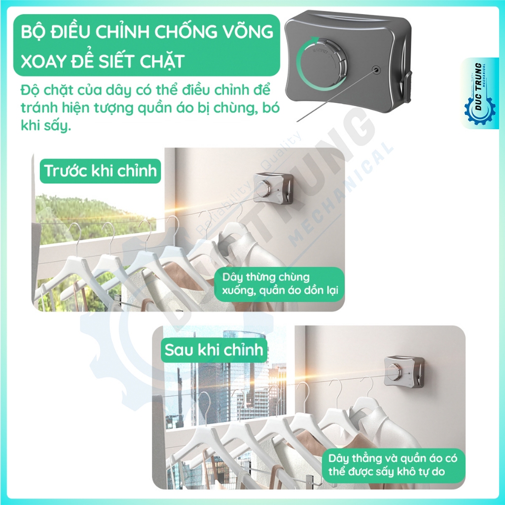 Dây phơi quần áo dây rút vô hình treo trong phòng tắm ngoài ban công ngoài trời dài tới 5.1m - 194