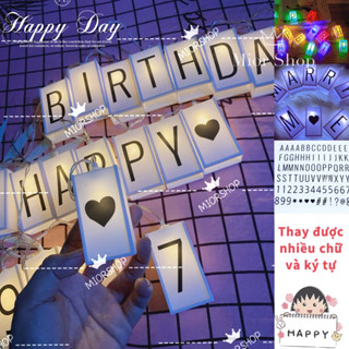 Dây Đèn Led Trang Trí Tiệc Happy birthday, Marry me, có 20 ô chữ lắp được nhiều chữ, tên, số  khác nhau