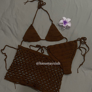Amelia girls set - bộ bikini 3 món áo+quần+🤎
