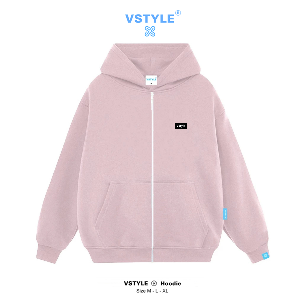 (FULL BOX) Áo Hoodie Zip Basic Logo Cao Su Vstyle Unisex Local Brand V008H - Hồng