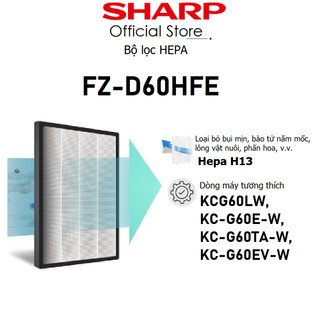Bộ lọc hepa sharp fz-d60hfe dành cho kcg60lw, kc-g60e-w, kc-g60ta-w, kc-g60ev-w - hàng chính hãng
