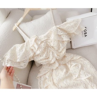 Đầm ren xoè 2 day bèo kem