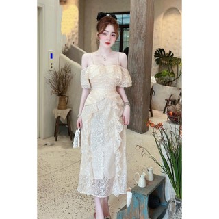 Đầm ren xoè 2 day bèo kem