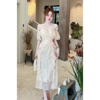 Đầm ren xoè 2 day bèo kem