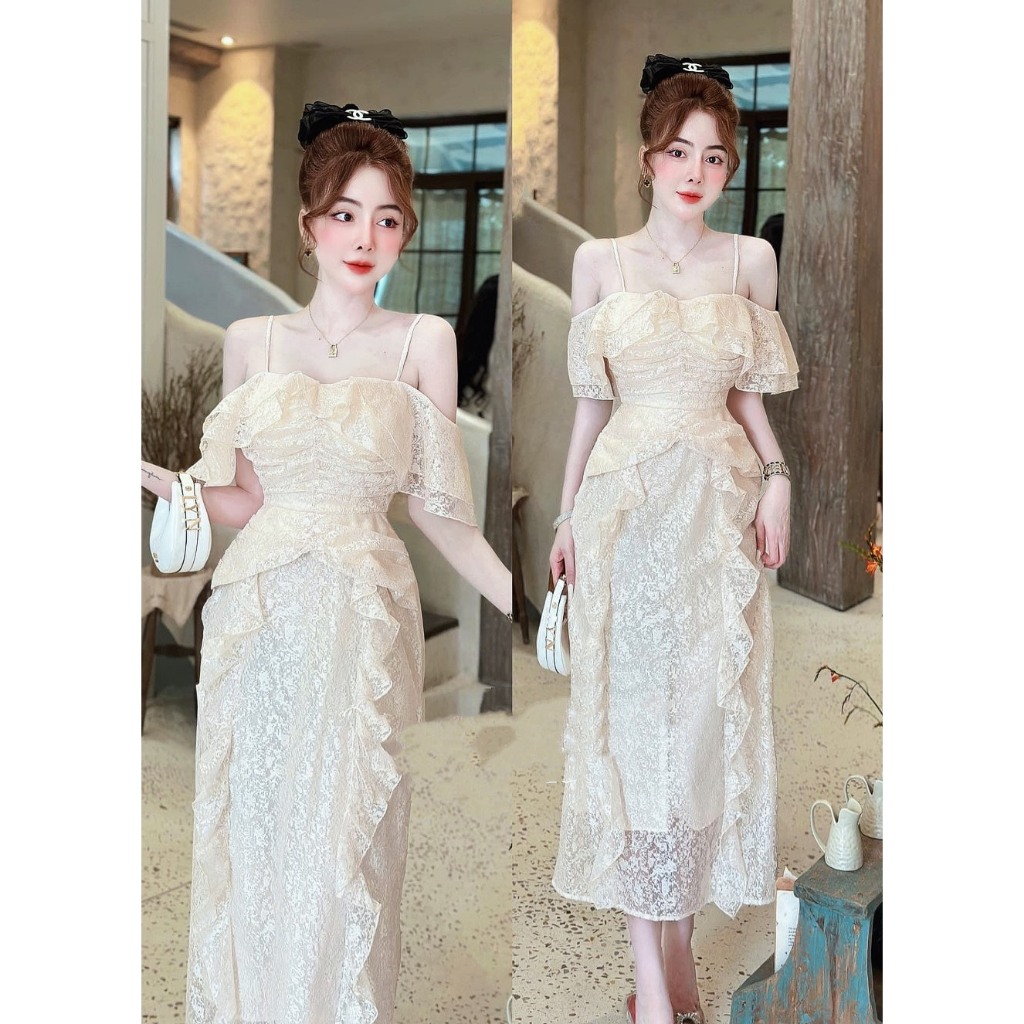 Đầm ren xoè 2 day bèo kem