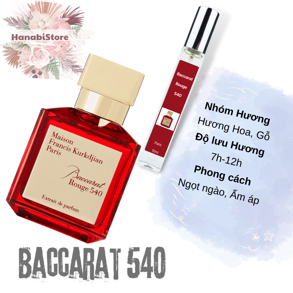 Nước Hoa Unisex Baccarat 540 Nước Hoa Chiết 10 ML Ngọt ngào, Ấm áp