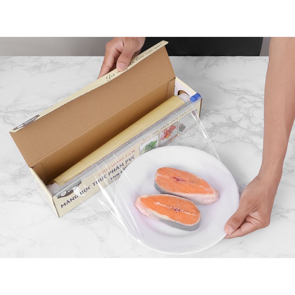 Màng bọc thực phẩm PVC BHX 30cm x 100m Dùng để bảo quản thức ăn, bao gói thực phẩm trái cây,thịt,cá