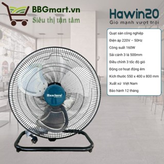 Quạt sàn công nghiệp Hawin HF20-50 160W cánh nhôm 3 lá 500mm bảng lớn hoạt động êm gió mạnh