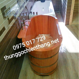Bồn tắm gỗ ốp viền ⚡ CỰC ĐẸP ⚡ bồn tắm dài bo viền miệng gỗ thông Mỹ ngâm mình vô cùng thoải mái