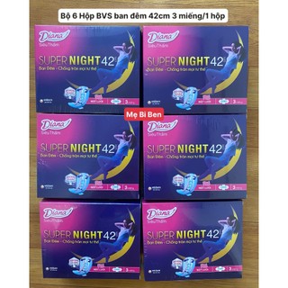 [Chính Hãng] Bộ 6 Hộp Băng Vệ Sinh Diana siêu thấm Supernight 42cm 3 miếng/hộp mặt lưới