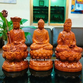Bộ tượng phật Ta bà tam Thánh gỗ hương cao 30 cm