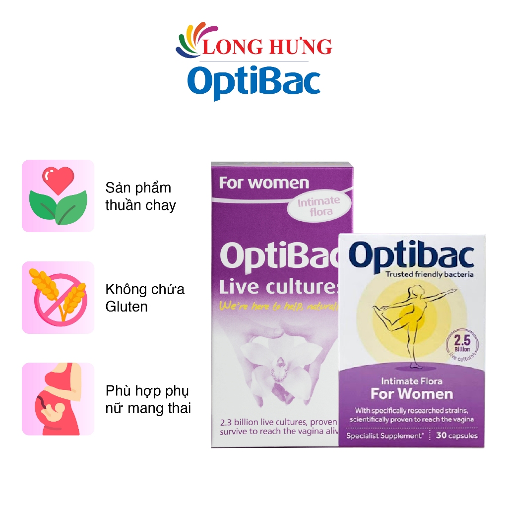 Men vi sinh dành cho phụ nữ Biocare OptiBac Probiotics For Women ngăn ngừa viêm nhiễm vùng kín (30 viên/90 viên)