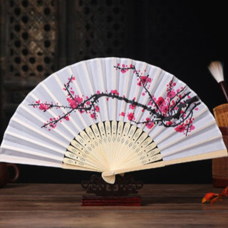 Quạt gấp xương tre hoa mận cầu vòng phong cách nhật decor đạo cụ chụp hình múa hát