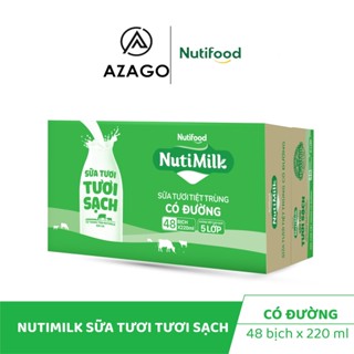 Thùng 48 Bịch (date 21.05.2025) NutiMilk Sữa tươi tươi sạch Có đường 220ml  - Thương Hiệu NUTIFOOD - AZAGO