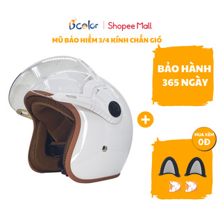 Mũ Bảo Hiểm B'color Loại 3/4 Màu Trắng Có Kính Chắn Gió Cao Cấp