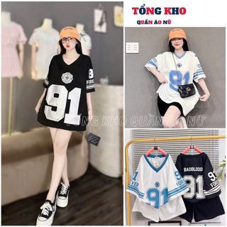 Set bộ nữ vạch tay in số 91, Đồ nữ form rộng kiểu dáng thể thao phong cách 2 màu dễ mặc - TONGKHO