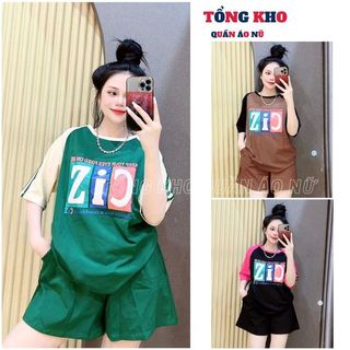 Bộ đùi mặc nhà phối màu in chữ to chất thun co giãn, Set bộ thun in 3D sắc nét màu cực xinh - TONGKHO