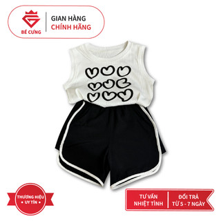 Set Áo Ba Lỗ Trắng (Tim Đen) Kèm Quần Đùi Đen Viền Trắng BÉ CƯNG Dành Cho Bé Gái - 91V