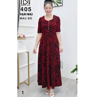 Đầm maxi cổ vuông trung niên cho mẹ ,co giãn 4 chiều size 55 75kg bigsize