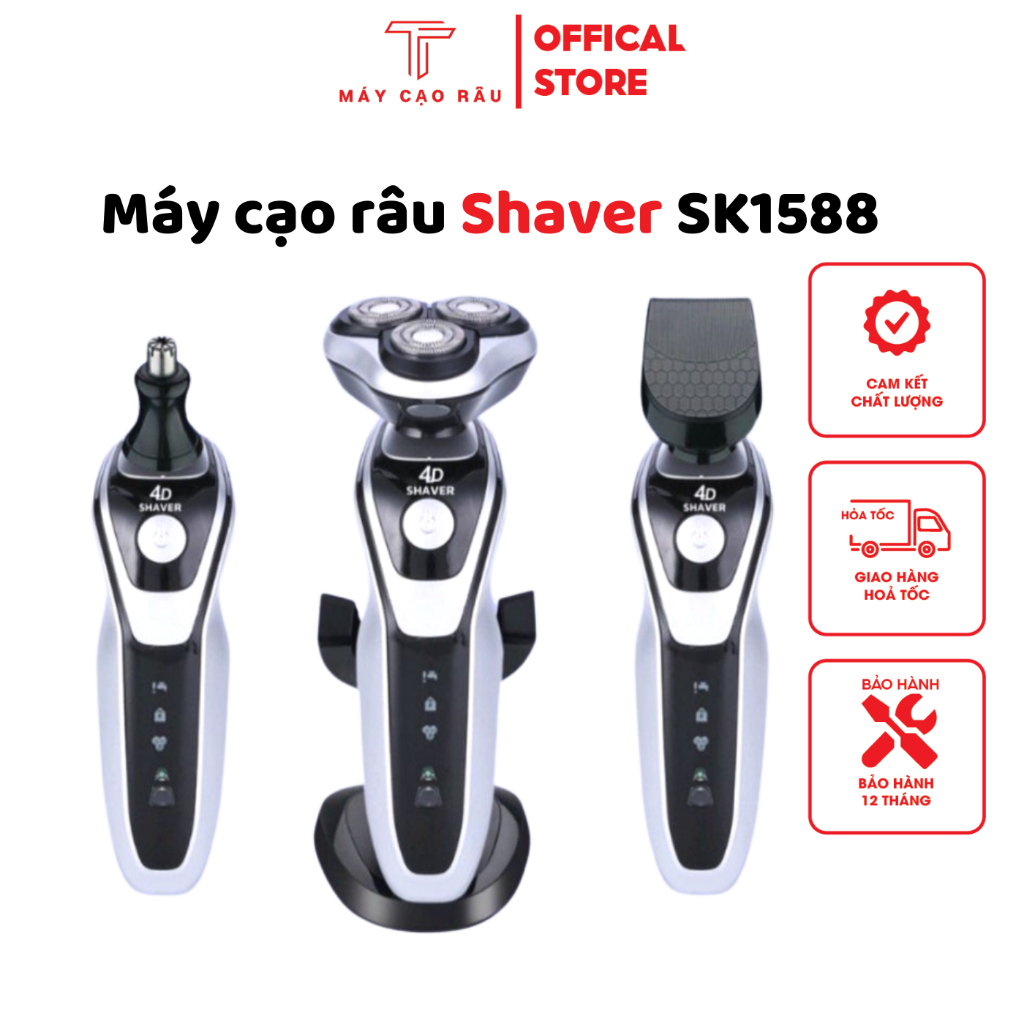 Máy cạo râu Shaver 4D SK 1588 3 lưỡi kép chống nước, Máy cạo râu IPX7 đa năng