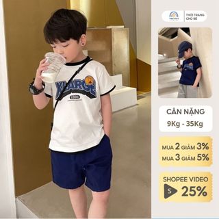 Quần áo trẻ em Magickids bộ thun cho bé trai 35kg áo ngắn tay quần đùi chất cotton co giãn thoáng mát BR22010