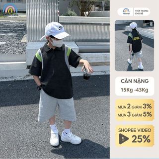 Đồ bộ bé trai cộc tay size đại 43kg Magickis ao polo quần short đùi chất cotton thoáng mát Quần áo trẻ em mùa hè BD24014