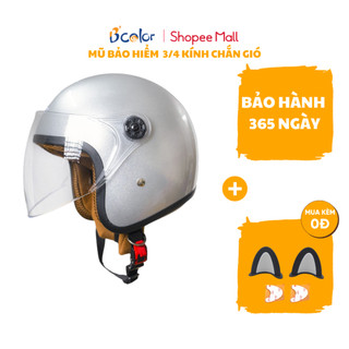 Mũ Bảo Hiểm 3/4 Màu Bạc Có Kính Chắn Gió Cao Cấp Chính Hãng B'color
