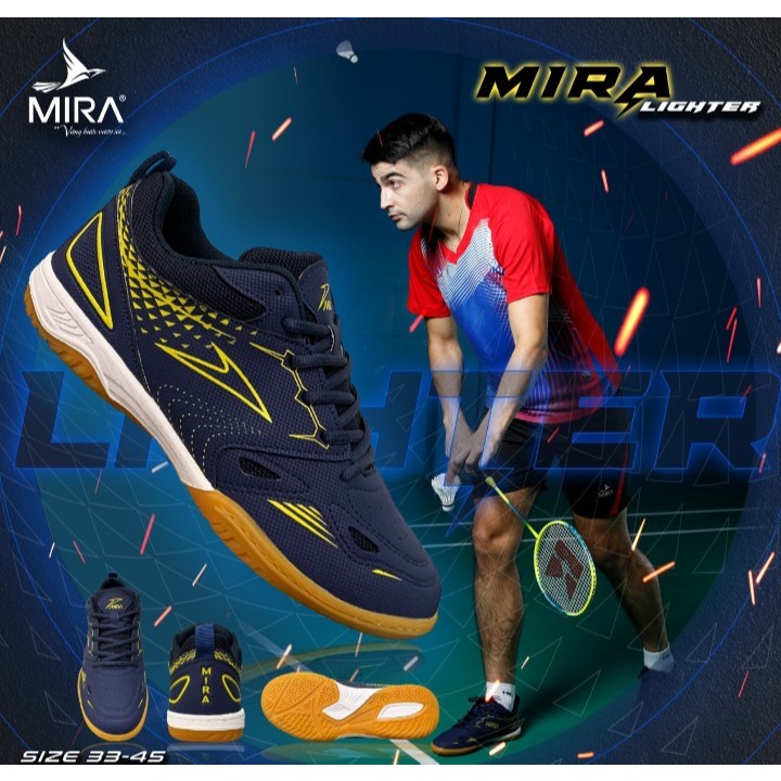 Giày cầu lông Mira Lighter giao hỏa tốc bám sân bền đẹp tặng tất dệt kim và túi đựng giày