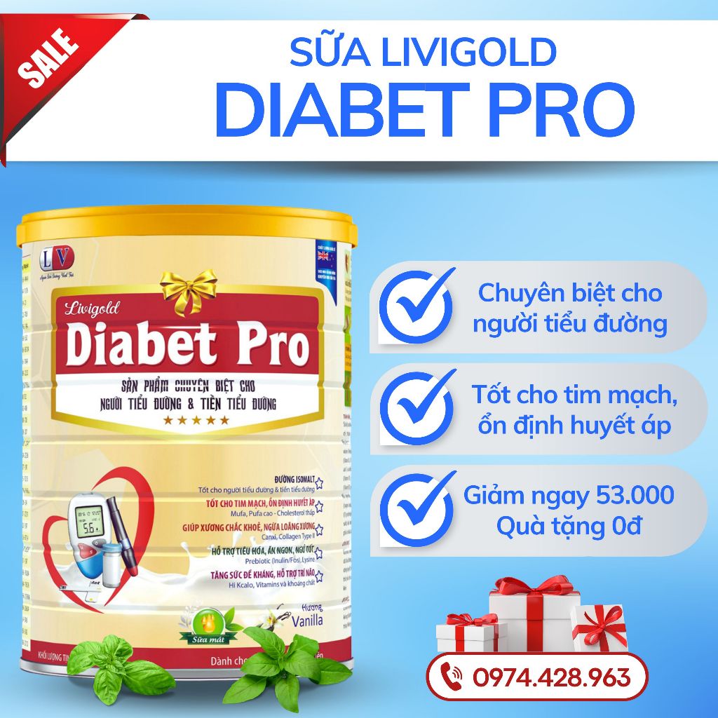 Sữa Livigold Diabet Pro Dành Cho Người Tiểu Đường, Tiền Tiểu Đường - Lon/900g [Kèm quà tặng]