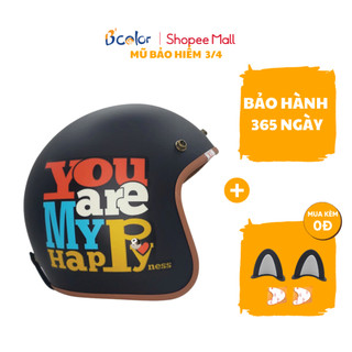 Mũ Bảo Hiểm 3/4 B'color Màu Đen Họa Tiết My Happy