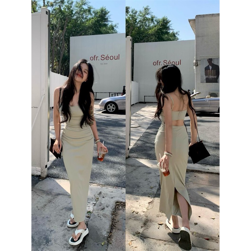 VÁY HAI DÂY HỞ LƯNG ÔM BODY DÁNG DÀI