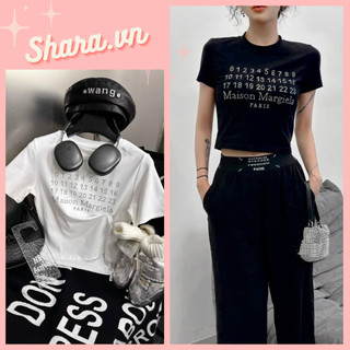 Áo Phông Cộc Tay Croptop Gắn Đá Số Hai Màu Đen Trắng Basic Shara SR943 KT Áo Croptop Form Ôm Body Dễ Mix Match