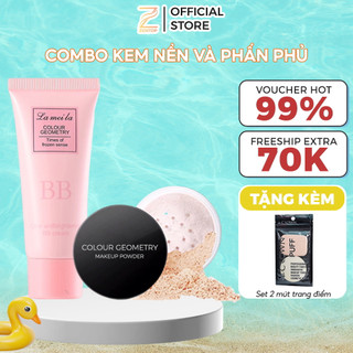 Combo trang điểm makeup kem nền che khuyết điểm và phấn phủ kiềm dầu Lameila Zentop