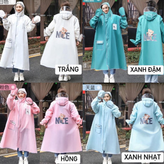 Áo Mưa Thời Trang Họa Tiết Gấu Nice Thiết Kế Thân Dài Có Kính Chắn Mưa Và Bao Tay( didooglt )