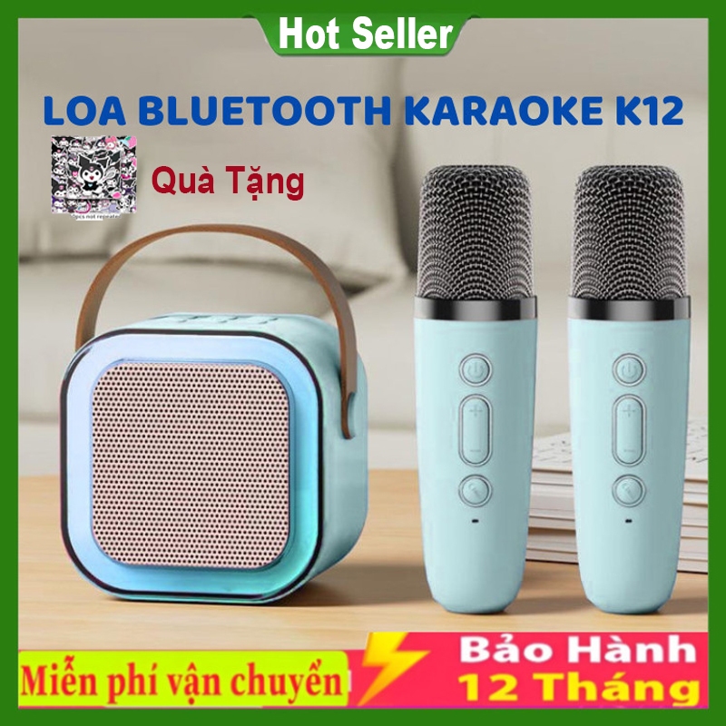 ⚡（Quà Tặng）Bộ Loa Bluetooth + 2 Mic Không Dây Mini Hát Karaoke Tại Nhà K12, Có Thể Thay Đổi Giọng, Dễ Sử Dụng