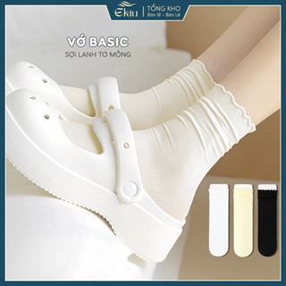 Tất vớ nữ cổ bèo nhún phong cách loli, chất liệu cotton than tre thoáng mát khử mùi hôi - Ekiu Shop