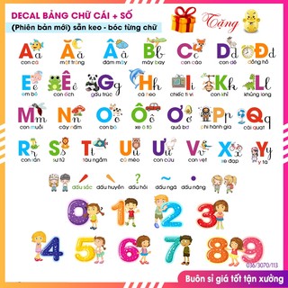 Tranh dán tường, decal dán tường bảng chữ cái tiếng việt, tiếng anh cho bé học bảng chữ cái