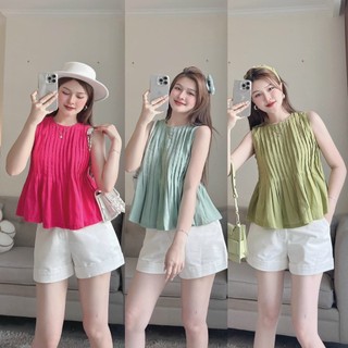 Sét áo cotton lạnh sát nách xếp ly ngực kèm quần đùi siêu dễ thương