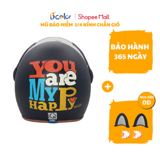 Mũ Bảo Hiểm 3/4 Có Kính Chắn Gió Cao Cấp Màu Đen My Happy Chính Hãng B'color