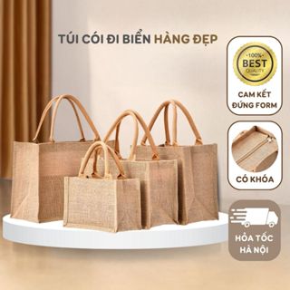  Túi cói đi biển đựng đồ A4 size to có khóa kéo đứng form chống nước đựng đồ bỉm sữa quần áo laptop vintage Gọn Gàng 