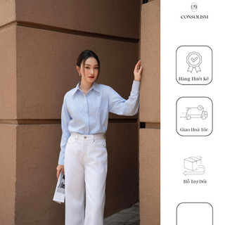Áo sơ mi kẻ đính đá xanh Simple thiết kế cao cấp Consolism