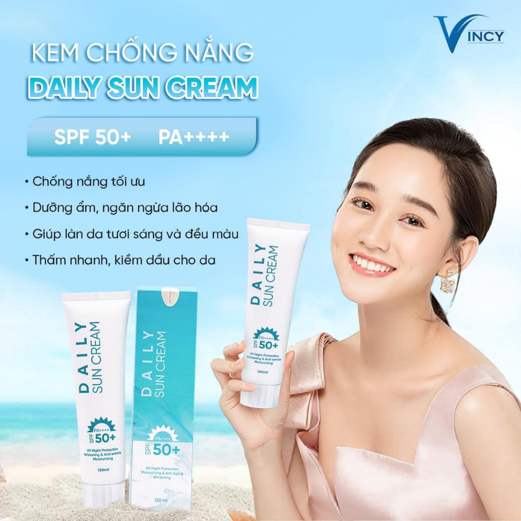 Kem chống nắng DAILY SUN CREAM - Kem chống nắng Hàn Quốc 3in1 thấm nhanh, lâu trôi dung tích 120ml
