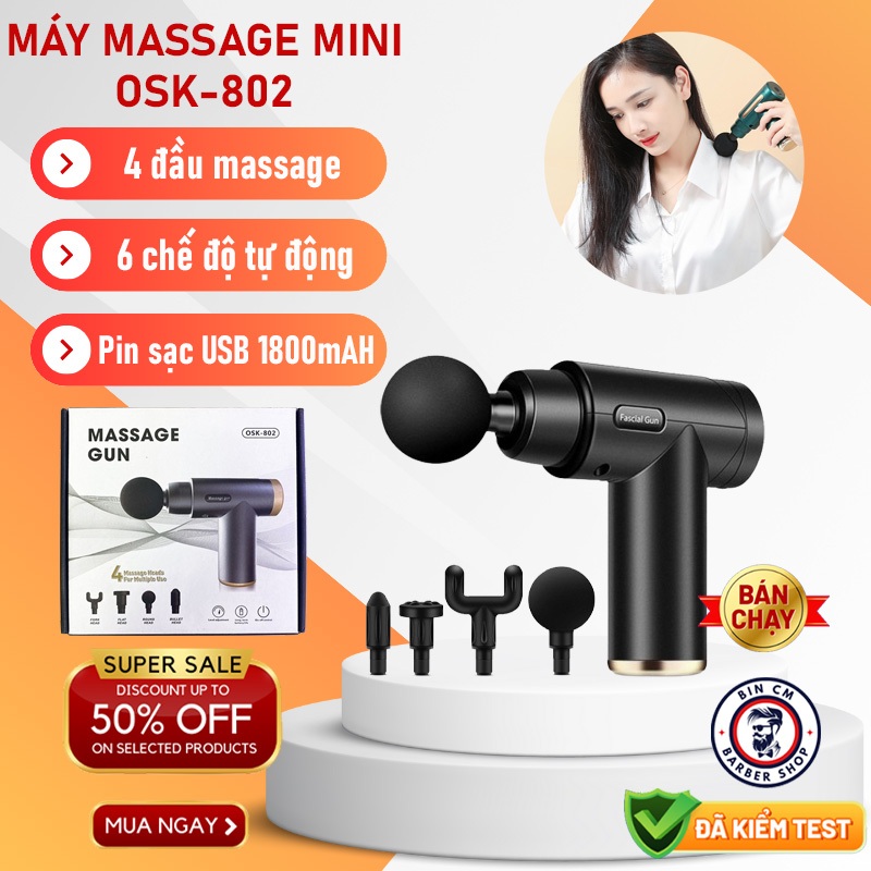 Máy massage cầm tay OSK-802 với 4 đầu 6 cường độ điều chỉnh, Máy mát xa trị liệu toàn thân giảm đau 