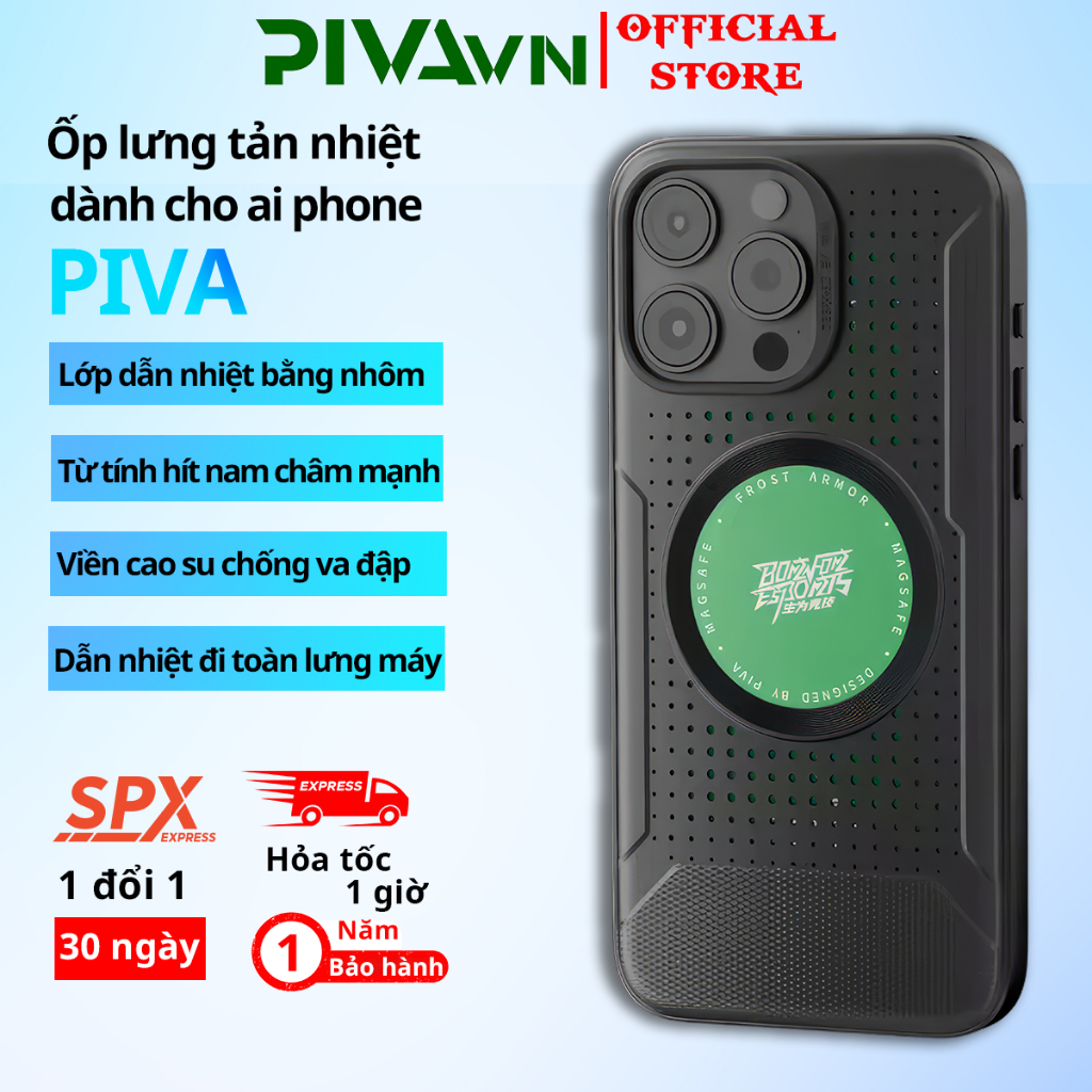 Ốp lưng tản nhiệt từ tính Piva dành cho aiPhone 13 14 15 Promax - Ốp điện thoại tản nhiệt chống nóng