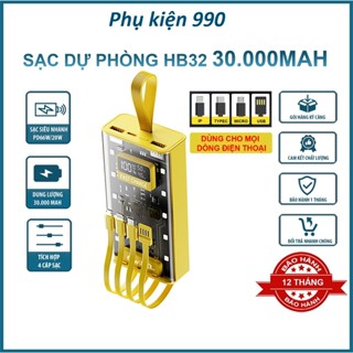 Sạc Dự Phòng HB32 30.000MAH , Sạc Nhanh PD 66W/20W , Thiết Kế Trong Suốt, Tích Hợp Đèn Ngủ, Bảo Hành 12 tháng
