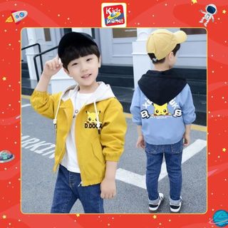Áo khoác gió có mũ kèm hoạ tiết nhiều màu hoạ hình cho bé trai & bé gái (Cao 90-140cm, nặng 10-30kg) N00379