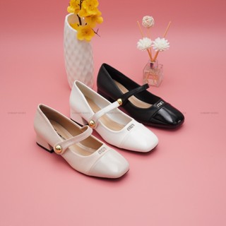 Giày Cao Gót Miu da bóng vá mũi vuông cap 3cm