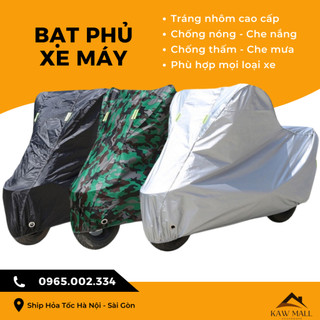 Bạt phủ xe máy chính hãng KAW chống mưa nắng, bụi bẩn trùm cả xe, vải tráng nhôm cao cấp chống thấm và chống nóng