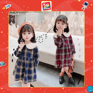 Đầm xoè caro dạ dài tay nhiều màu cho bé gái (8-30kg, cao 80-140cm) N00558